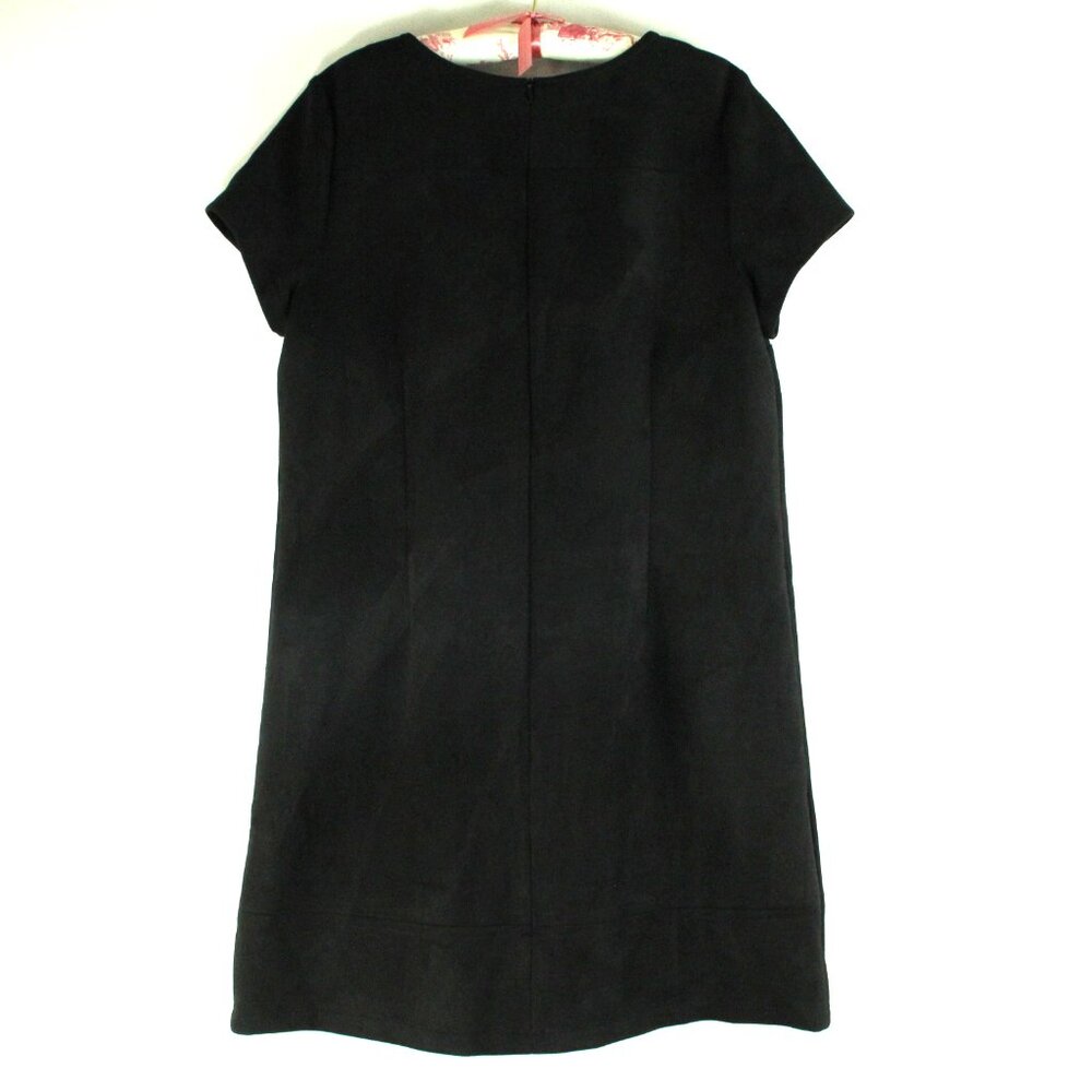 Boden Kayla Faux Suede Black Short Sleeve Crewneck Sleek Shift Dress XL NWT - Picture 2 of 4